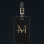 Elegant Zwart Goud Monogram Script Naam Stijlvol L Bagagelabel<br><div class="desc">Elegant Black Gold Monogram Script Name Stylish Bag Label</div>