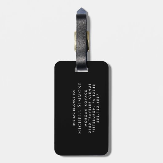 Elegant Zwart Goud Monogram Script Naam Stijlvol L Bagagelabel (Achterkant verticaal)