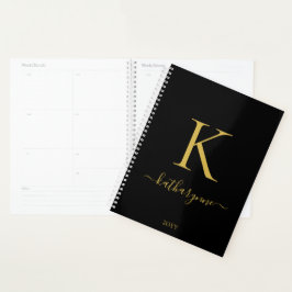 Elegant Zwart Goud Monogram Script Typografie Planner