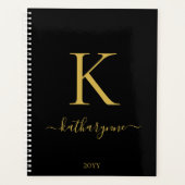 Elegant Zwart Goud Monogram Script Typografie Planner (Voorkant)