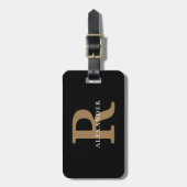 Elegant Zwart Goud Monogram Vet Typografie Naam Bagagelabel (Voorkant verticaal)