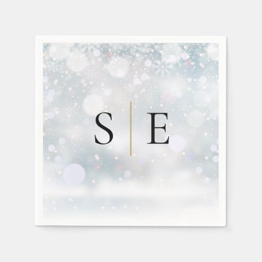 Elegant Zwart Goud Monogram Winter Servet (Voorkant)