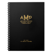 Elegant zwart & goud monogram zakelijk notitieblok notitieboek (Voorkant)