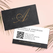 Elegant Zwart Goud Monogrammed Luxe Leder Visitekaartje