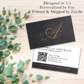 Elegant Zwart Goud Monogrammed Luxe Leder Visitekaartje