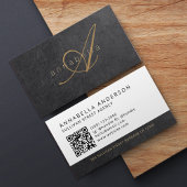 Elegant Zwart Goud Monogrammed Luxe Leder Visitekaartje