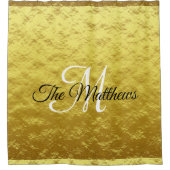 Elegant Zwart Goud Monogrammed Naam Douchegordijn (Voorkant)