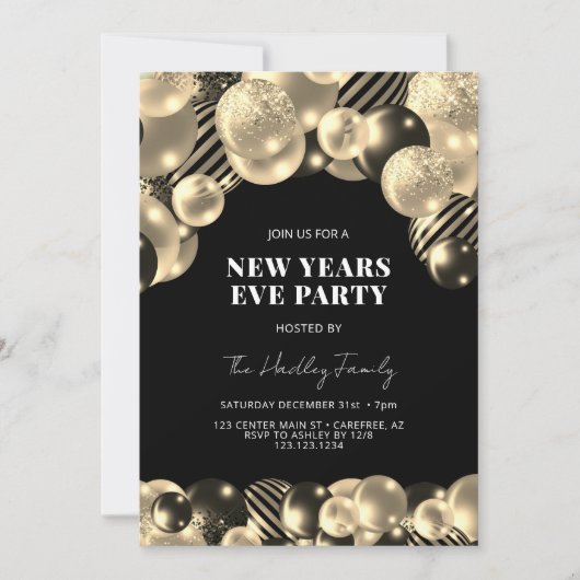 Elegant zwart goud oudejaarsavond kaart (Voorkant)