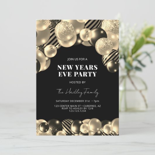 Elegant zwart goud oudejaarsavond kaart (Staand voorkant)