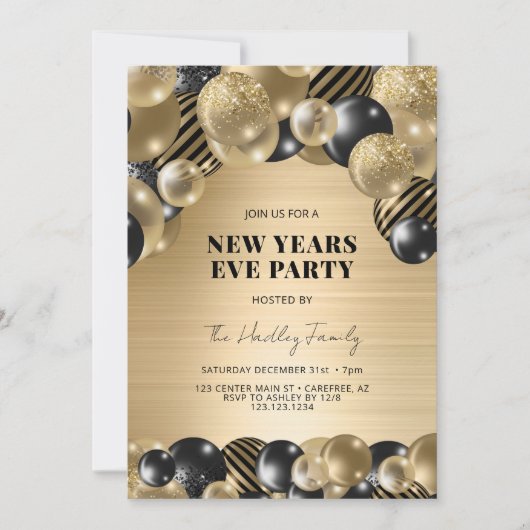 Elegant zwart goud oudejaarsavond kaart (Voorkant)