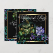 Elegant Zwart Goud Paarse Masquerade Party Kaart (Voorkant / Achterkant)