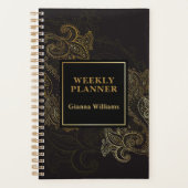 Elegant Zwart Goud Paisley  Planner (Voorkant)