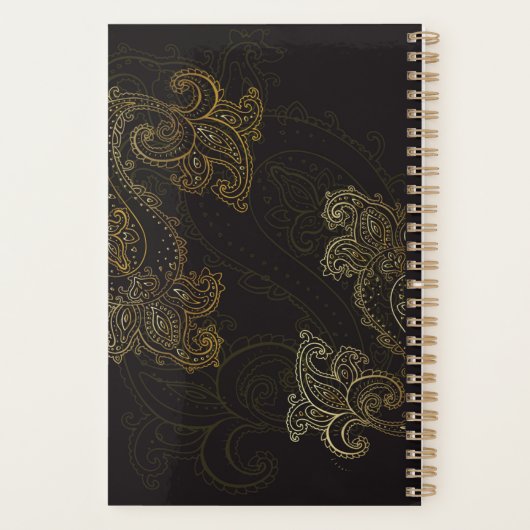 Elegant Zwart Goud Paisley  Planner (Achterkant)