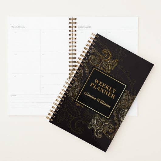 Elegant Zwart Goud Paisley  Planner (Display)