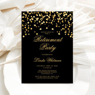 Elegant zwart & goud pensioenfeest kaart