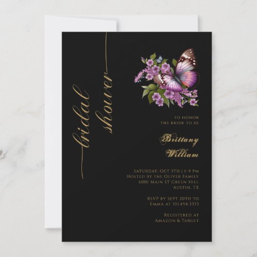 Elegant Zwart & Goud: Persoonlijke Bruidsdouche Kaart (Voorkant)