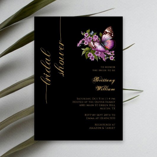 Elegant Zwart & Goud: Persoonlijke Bruidsdouche Kaart