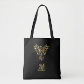 Elegant Zwart Goud Phoenix Rising Mythical Bird Tote Bag (Voorkant)