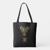 Elegant Zwart Goud Phoenix Rising Mythical Bird Tote Bag (Achterkant)