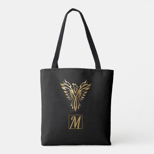 Elegant Zwart Goud Phoenix Rising Mythical Bird Tote Bag (Achterkant)
