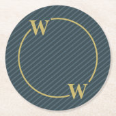 Elegant zwart goud pinstripe monogram ronde kartonnen onderzetter (Voorkant)