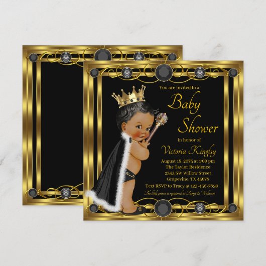 Elegant Zwart Goud Prince Baby shower Kaart (Voorkant / Achterkant)