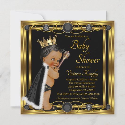 Elegant Zwart Goud Prince Baby shower Kaart (Voorkant)