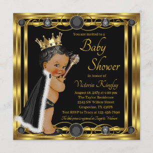 Elegant Zwart Goud Prince Baby shower Kaart