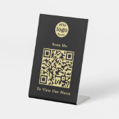 Elegant Zwart Goud QR Code Restaurant Menu Logo Reclamebord Met Voetstuk (Voorkant)