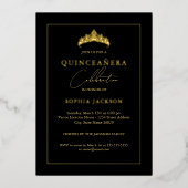 Elegant Zwart Goud Quinceanera 15e Folie Uitnodiging (Voorkant)