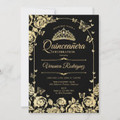 Elegant Zwart Goud Quinceanera Kaart (Voorkant)