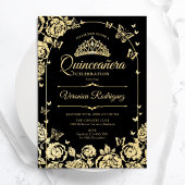 Elegant Zwart Goud Quinceanera Kaart