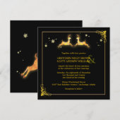 Elegant zwart goud rendier winter bruiloft kaart (Voorkant / Achterkant)
