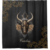 Elegant zwart goud rendierhead douchegordijn (Voorkant)