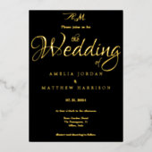 Elegant Zwart Goud Romantische Kalligrafie Bruilof Folie Uitnodiging (Voorkant)