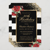 Elegant Zwart Goud Rood Rozen Bloemen 30e Verjaard Kaart (Voorkant / Achterkant)