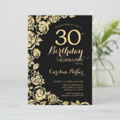 Elegant Zwart Goud Rozen 30ste Verjaardagsfeest Kaart (Staand voorkant)