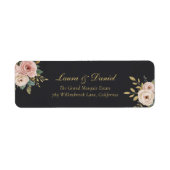 Elegant Zwart & Goud Rozen Retouradres Label (Voorkant)