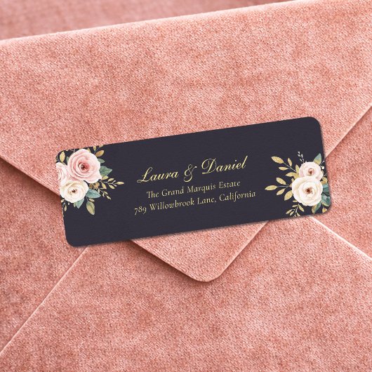 Elegant Zwart & Goud Rozen Retouradres Label