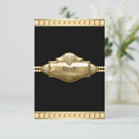 Elegant zwart goud RSVP (Staand voorkant)