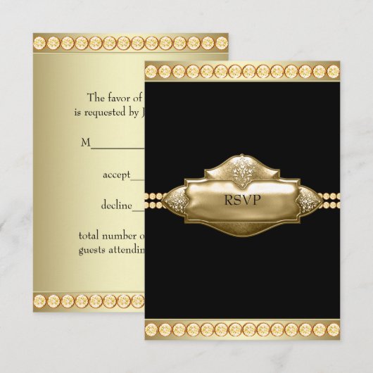 Elegant zwart goud RSVP (Voorkant / Achterkant)