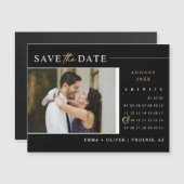Elegant Zwart Goud Save the Date Kalender Magnet (Voorkant / Achterkant)
