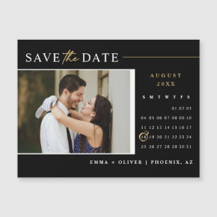 Elegant Zwart Goud Save the Date Kalender Magnet