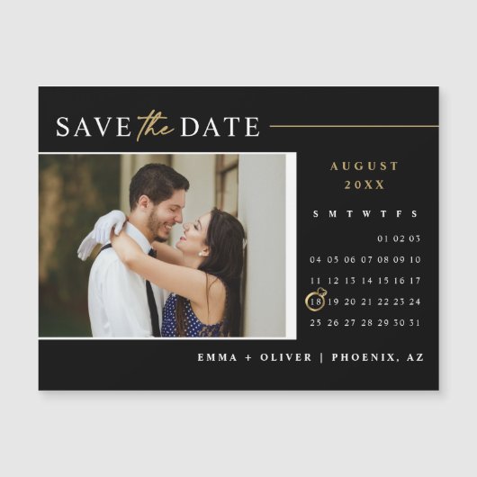 Elegant Zwart Goud Save the Date Kalender Magnet (Voorkant)