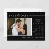 Elegant Zwart Goud Save the Date Kalender QR Code Briefkaart (Voorkant / Achterkant)
