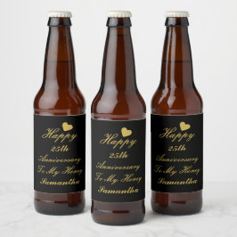 Elegant Zwart Goud Script 25e Happy Jubileum Bier Etiket