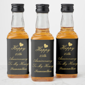 Elegant Zwart Goud Script 25e Happy Jubileum Likeurfles Etiket