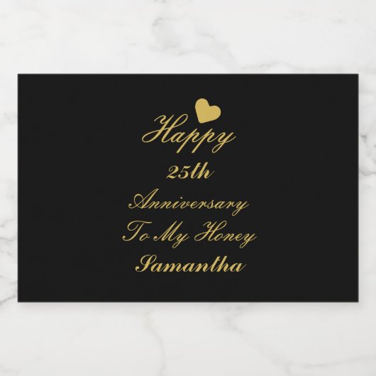 Elegant Zwart Goud Script 25e Happy Jubileum Likeurfles Etiket (Enkel label)