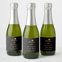 Elegant Zwart Goud Script 25e Happy Jubileum Sparkling Wijnetiket