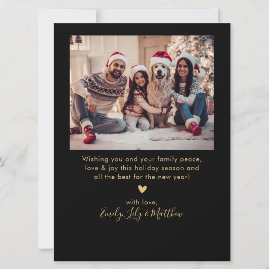 Elegant Zwart Goud Script 2 Foto Kerstmis Feestdagenkaart (Achterkant)